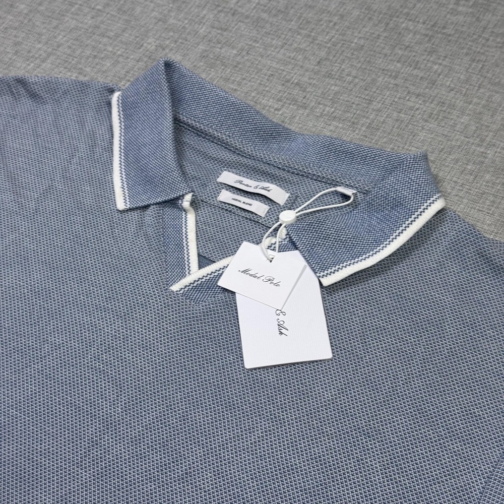 Porter & Ash Polo Shirt Mens Large Blue Modal Blend Lightweight Breathable
